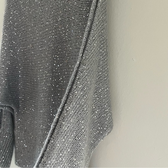 Boston Proper Mohair Open Sleeve Silver Sequin Sweater Grey Women’s Size Large - Picture 8 of 11